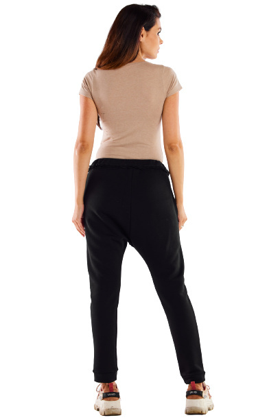 Spodnie damskie dresowe z obniżonym krokiem bawełniane czarne
